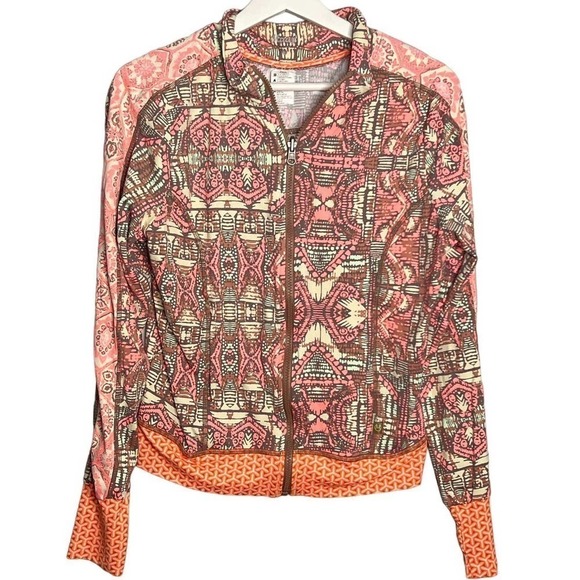 Maaji Abstract Pattern Long Sleeve Full Zip Active Jacket Orange Women's Large - Picture 1 of 6